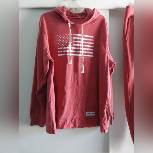 Life Is Good 2pc Set Hoodie & Joggers Red/ White L/XL USA Flag Casual Lounge - Picture 2 of 11